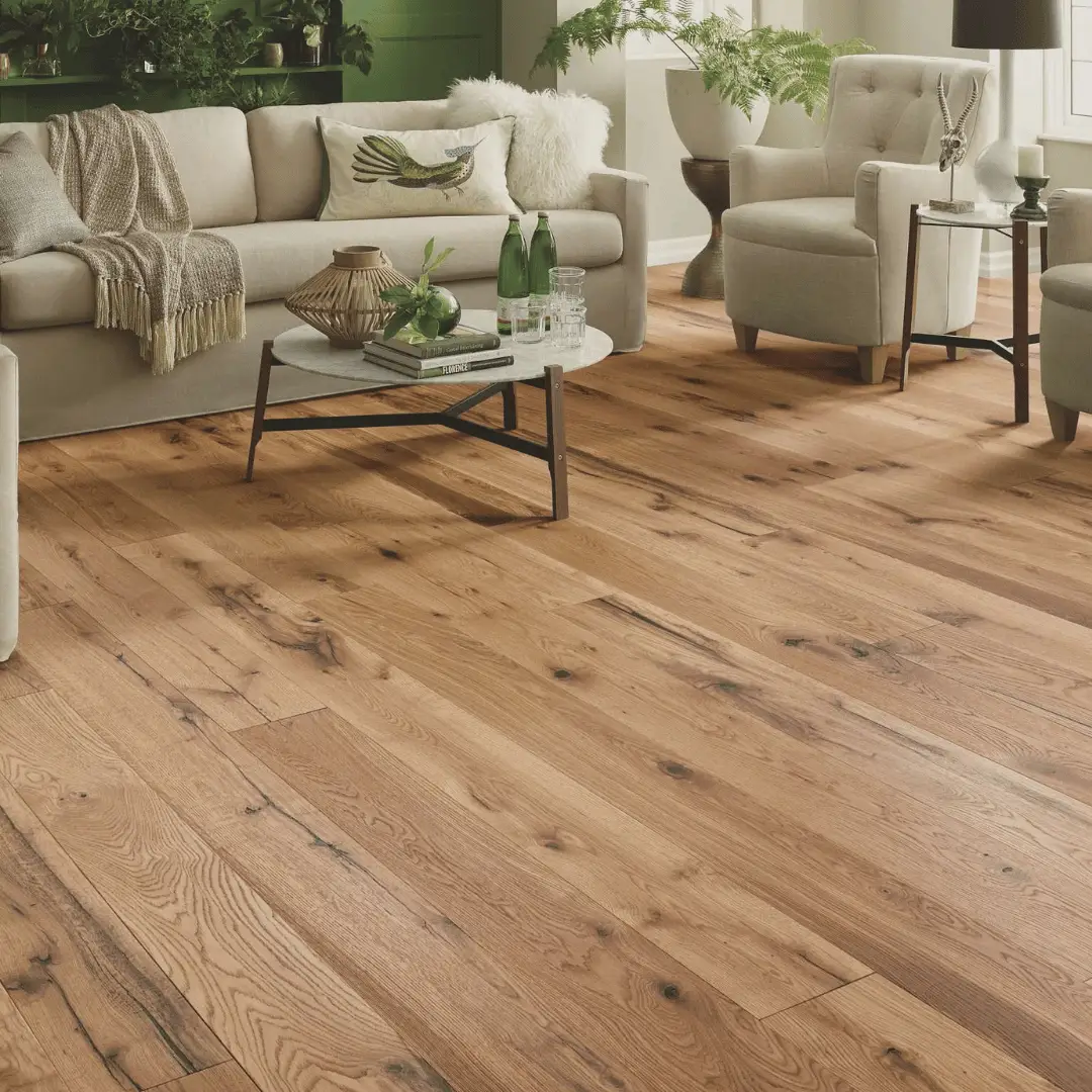 Phoenix metro living room with wide-plank engineered hardwood flooring