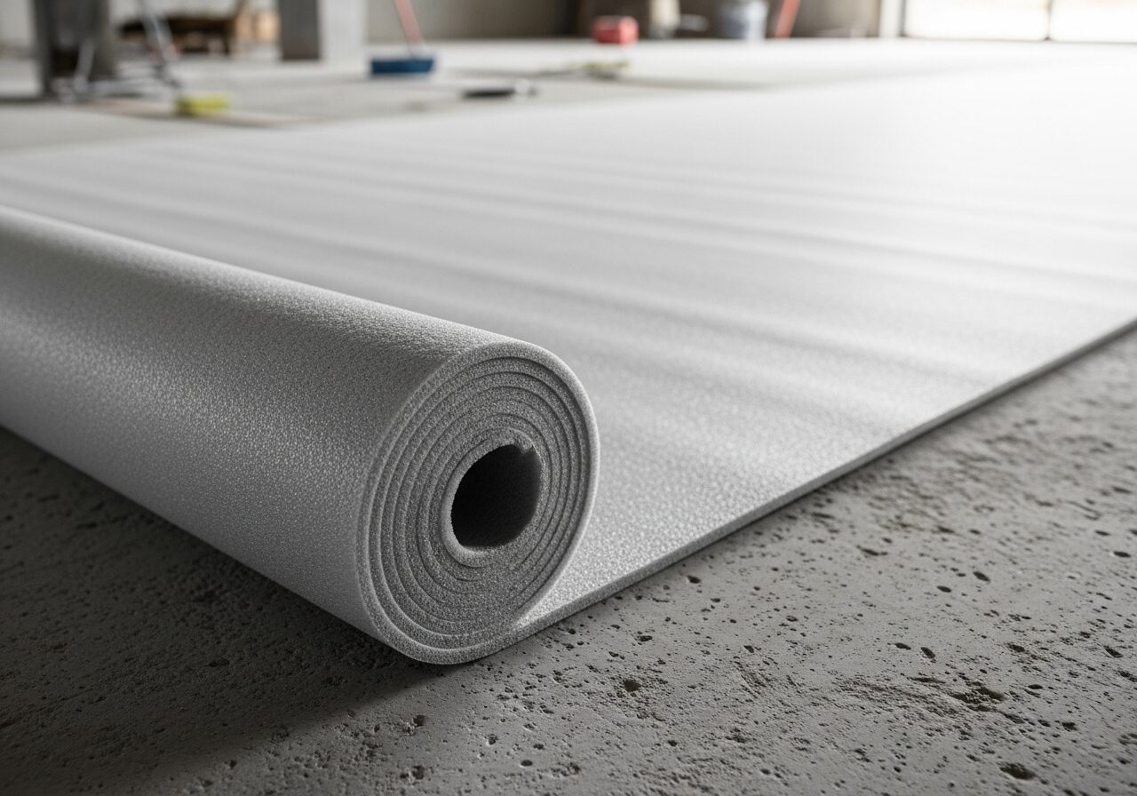 Foam underlayment on concrete slab during laminate install — Floor Daddy