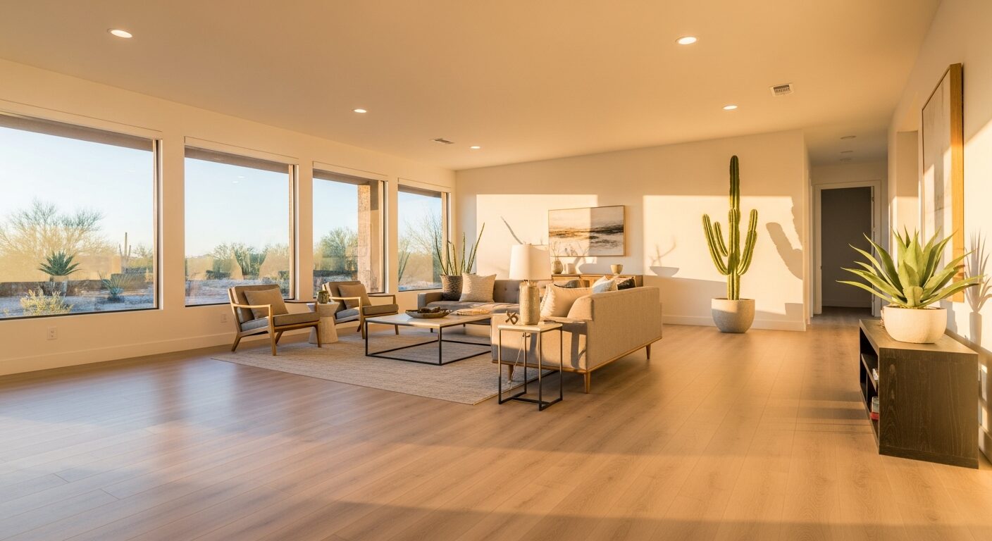 Bright Arizona living room with wide-plank laminate flooring — Floor Daddy