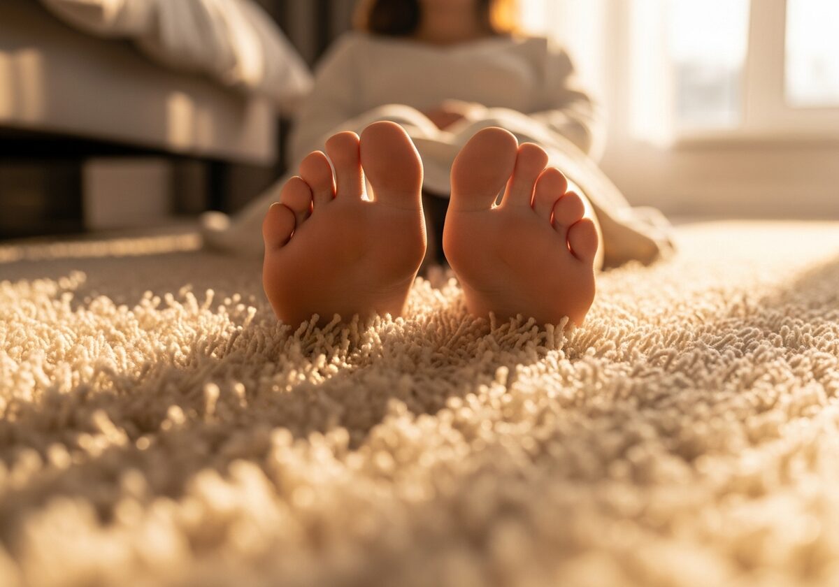 Bare feet on plush soft carpet