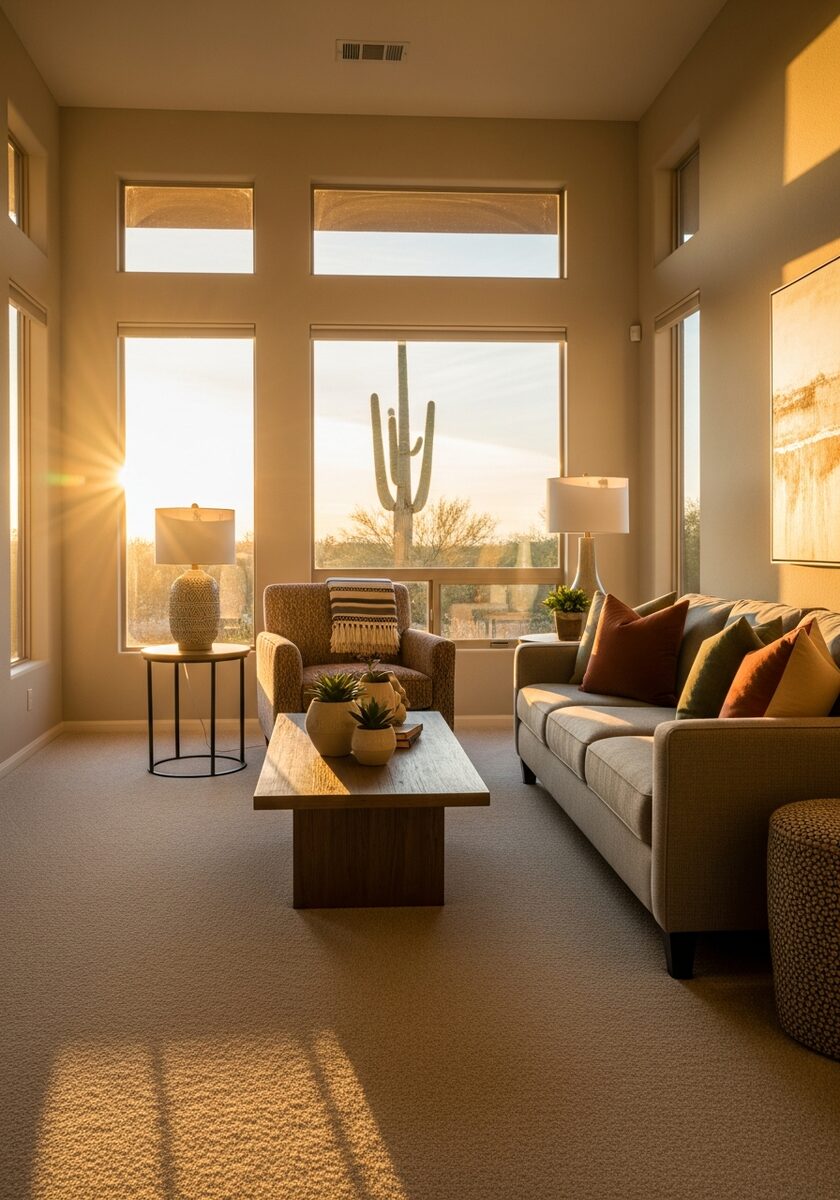 Cozy Arizona living room with plush carpet