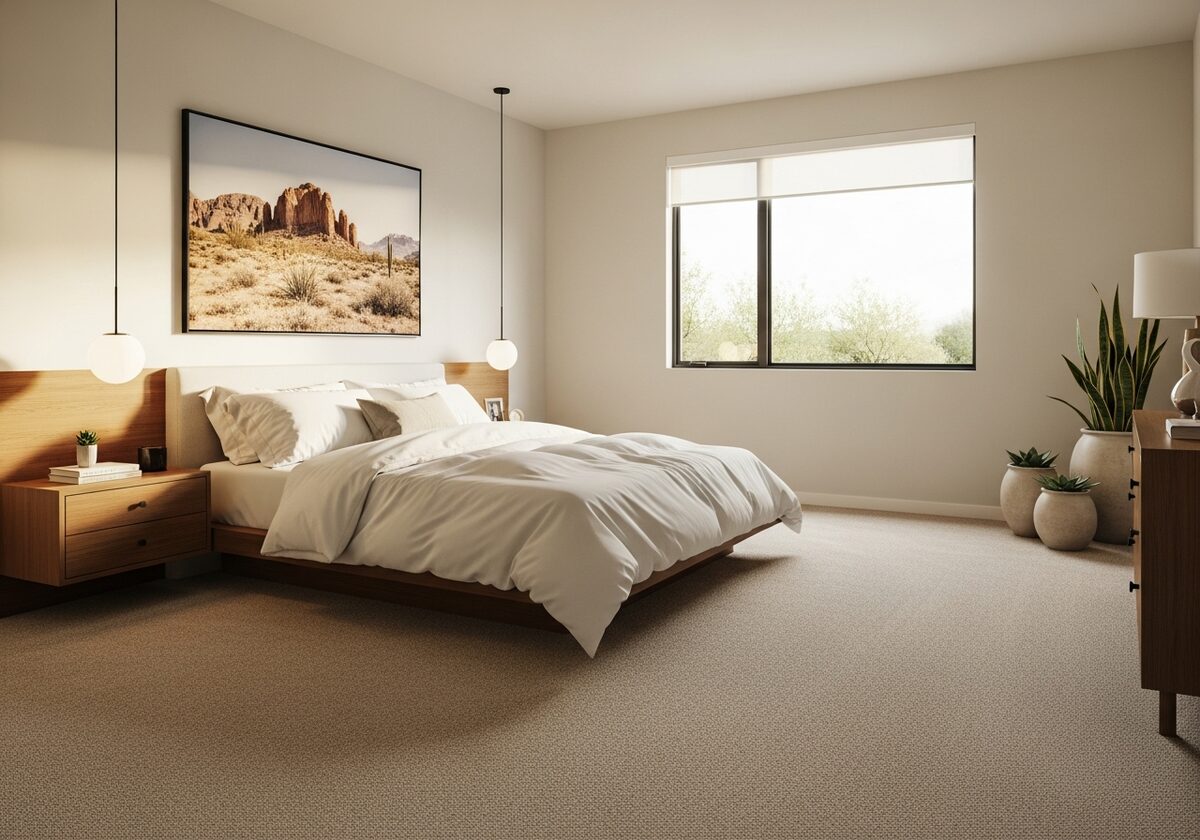 Master bedroom with carpet
