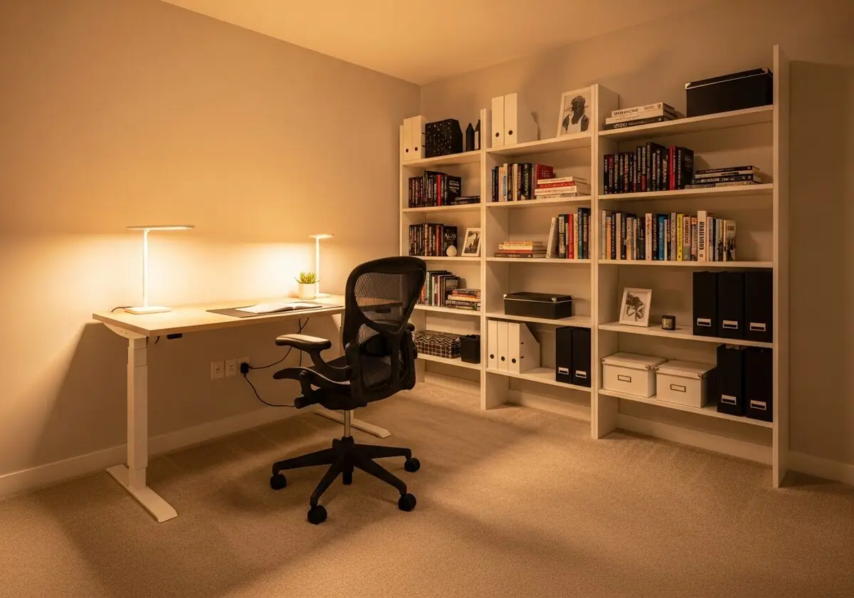 Home office with carpet flooring