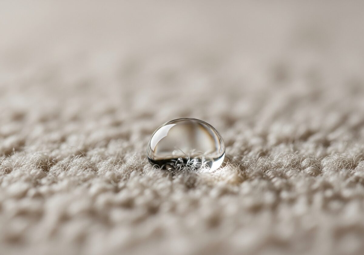 Water droplet beading on carpet