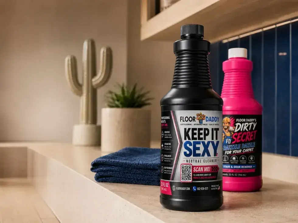 Floor Daddy floor-care product refill bottles in a home-care setting