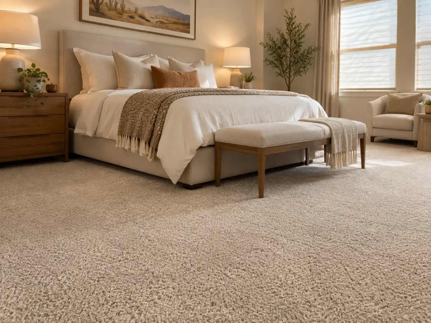 Soft neutral carpet in a finished Phoenix-area bedroom