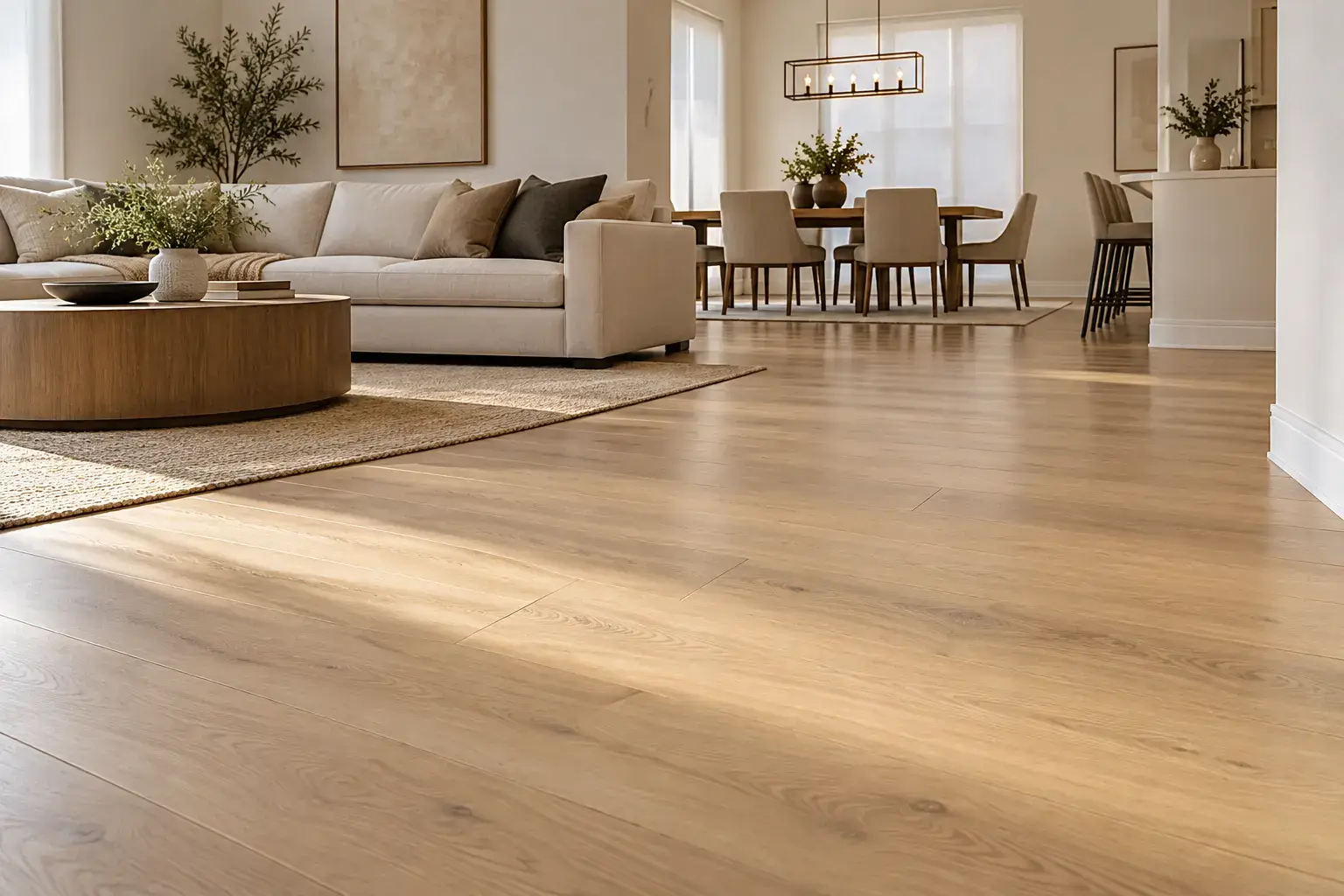 Professionally finished flat plank flooring in an Arizona great room