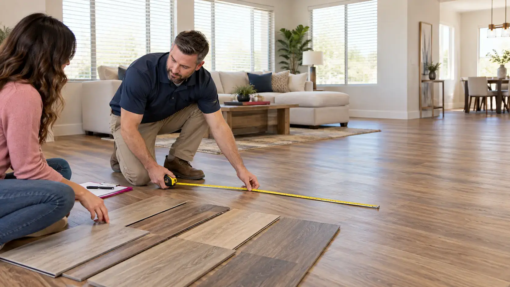 Floor Daddy in-home vinyl plank flooring measure with large samples