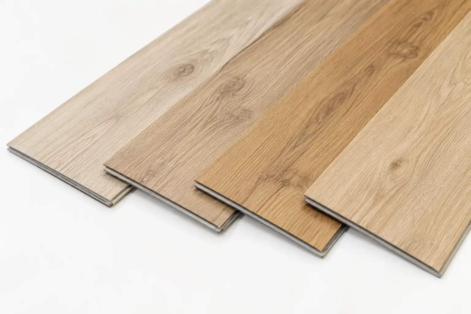 Budget-friendly vinyl plank flooring samples fanned out