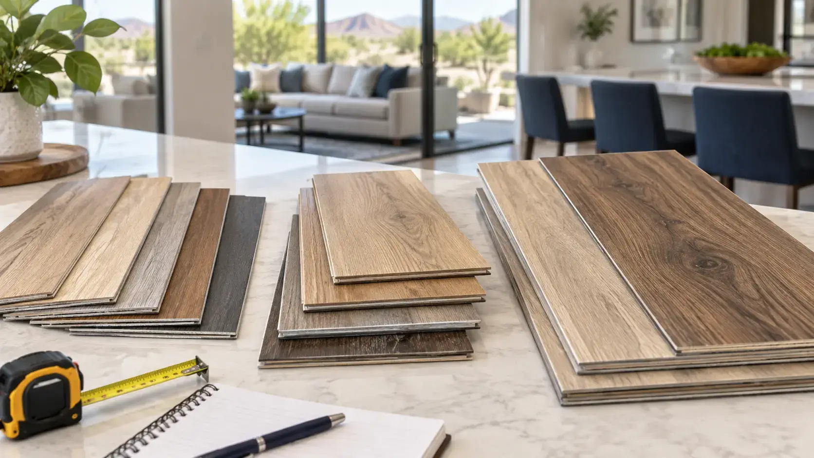 Luxury vinyl plank flooring sample comparison for Phoenix metro homes