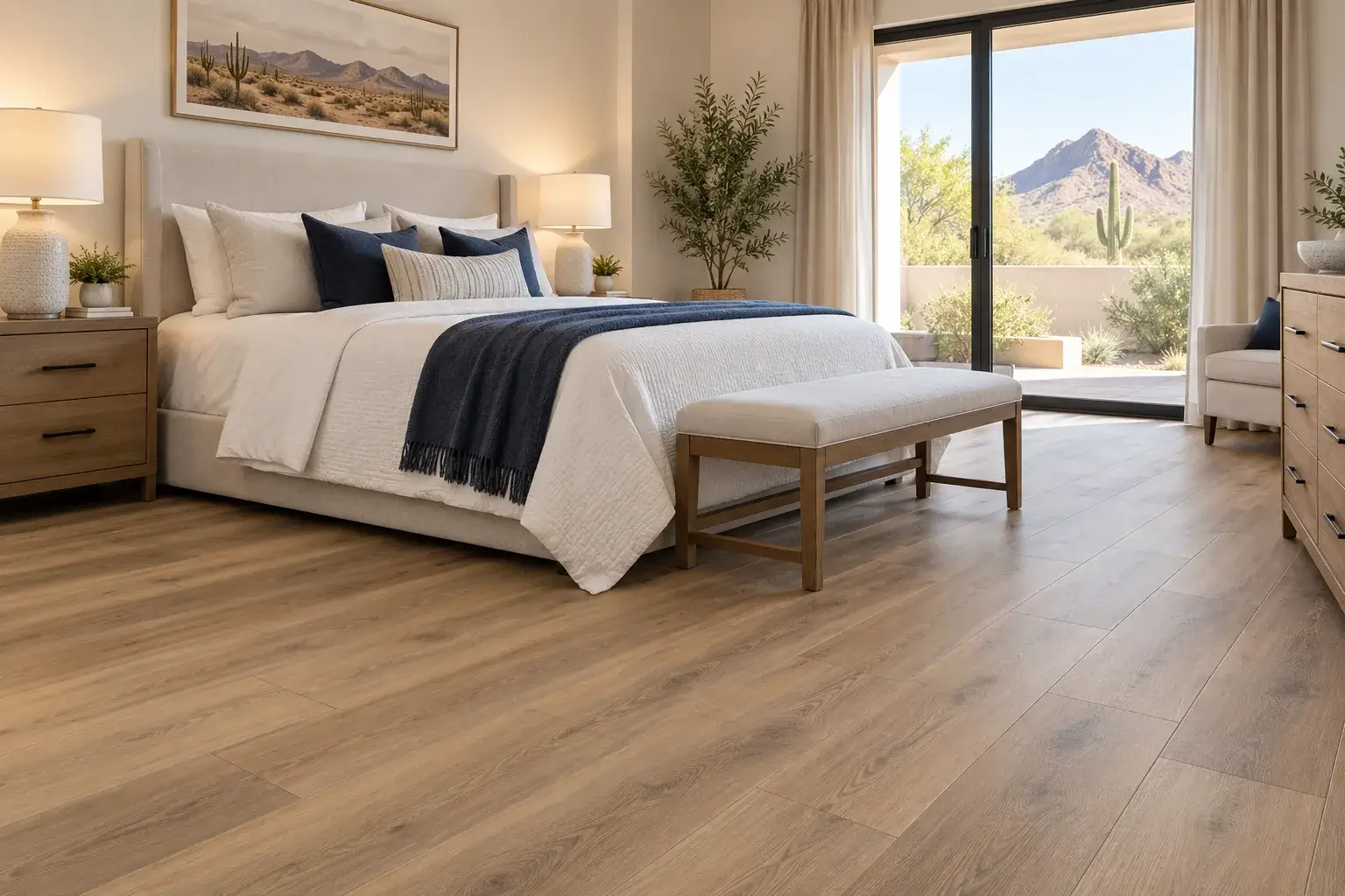 Bedroom with vinyl plank flooring