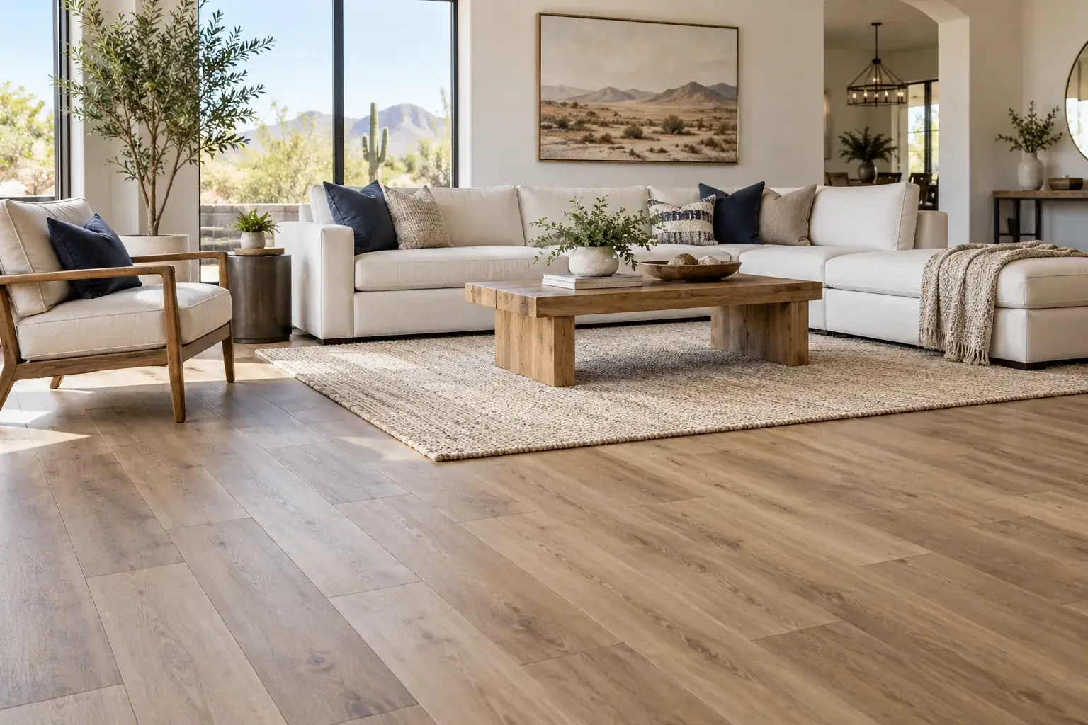 Living room with vinyl plank flooring
